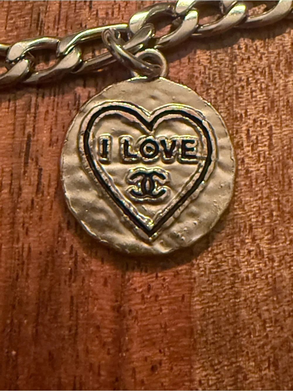 Silver Heart Charm Chain Bracelet “I LOVE CC”